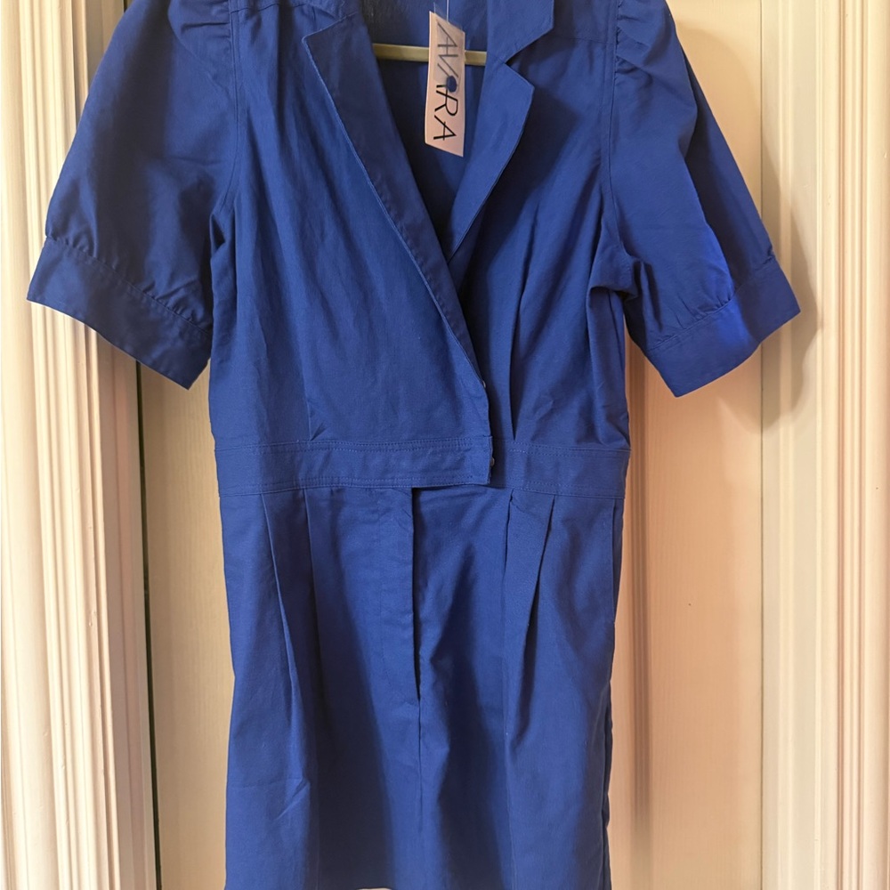 Alyra Royal Blue Short-Sleeve Romper Jumpsuit